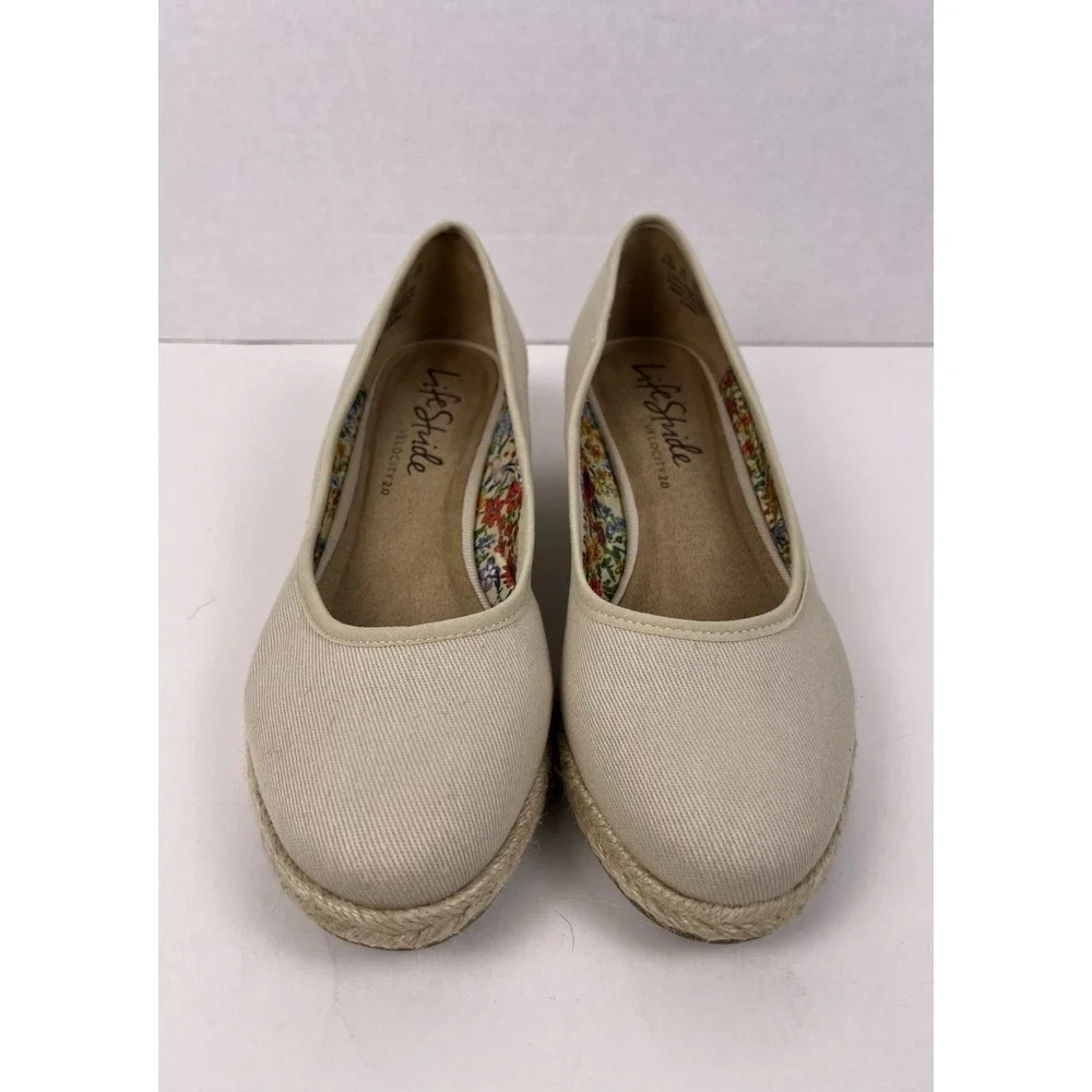 LifeStride Women's Karma Loafer Espadrille Wedges Almond‎ Toe Jute Wrap Sz 5.5